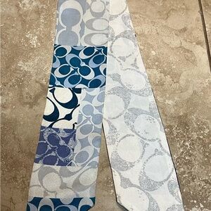 Coach Patchwork Signature Silk Scarf Tie in Blue and White
